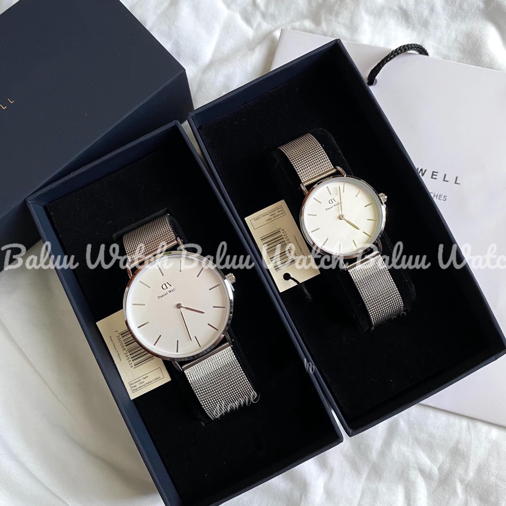 Đồng hồ nam nữ DV14 2 kim - Mặt trắng dây thép bạc