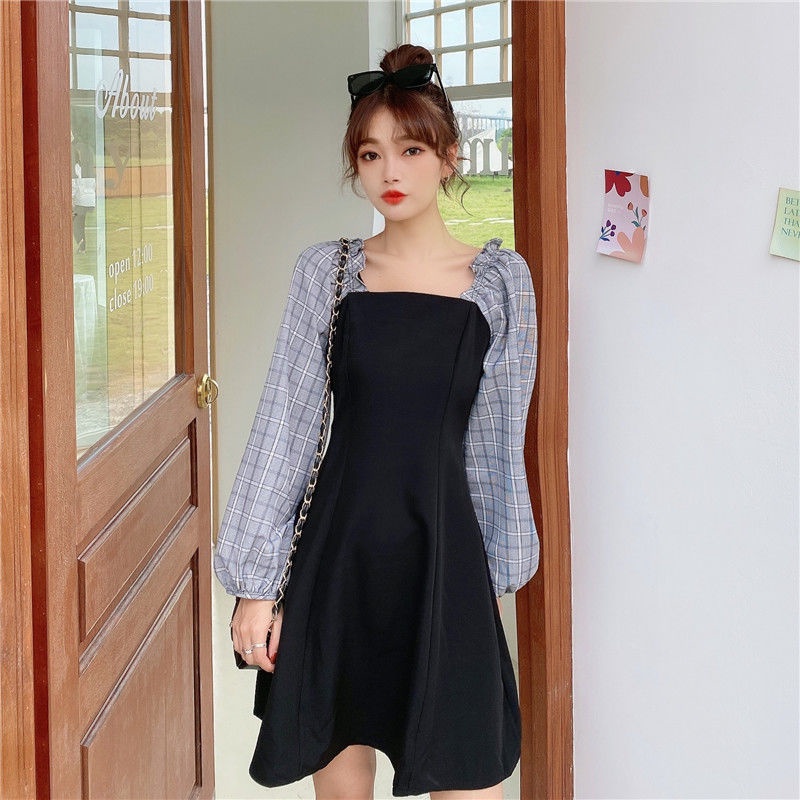 Ielgy Đầm Kẻ Sọc Caro Phong Cách Pháp Thanh Lịch Cho Nữ