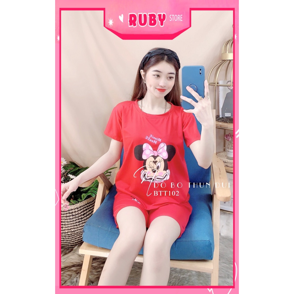 Đồ bộ nữ mặc nhà chất thun mềm mịn in hình chuột hoạt hình dễ thương BTT102