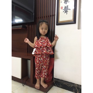 Đồ bộ hai dây voan dập ly bé gái