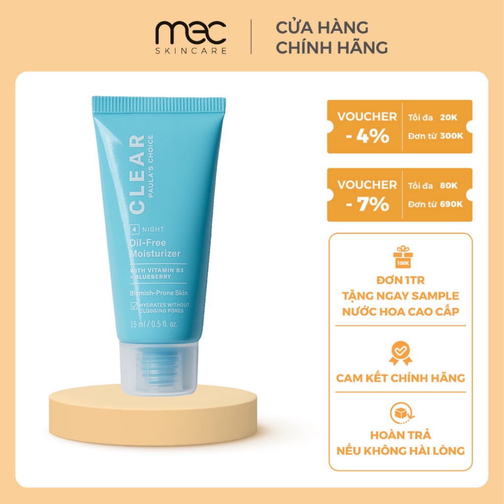 Kem dưỡng đêm cho da dầu mụn Paula's Choice Clear Oils Free Moisture 60ml - mecskincare
