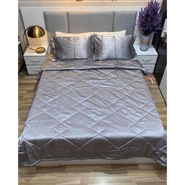 BỘ GA NỆM PHI LỤA MÀU XÁM NHẠT ĐỦ SIZE