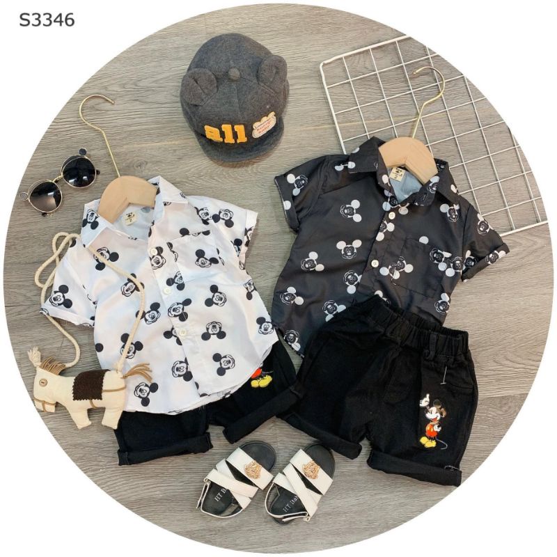 🔥MỚI🔥Set sơ mi quần kaki Micky size đại cho bé từ 16-25kg