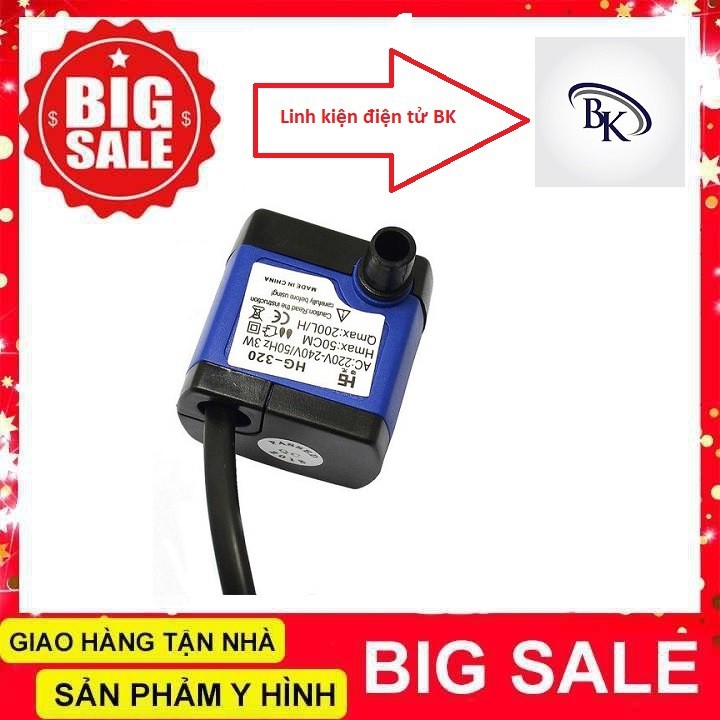 Bơm chìm mini HG-320 220V 7W , 3w bơm tiểu cảnh, bể cá, điều hòa nước- Linh kiện bk