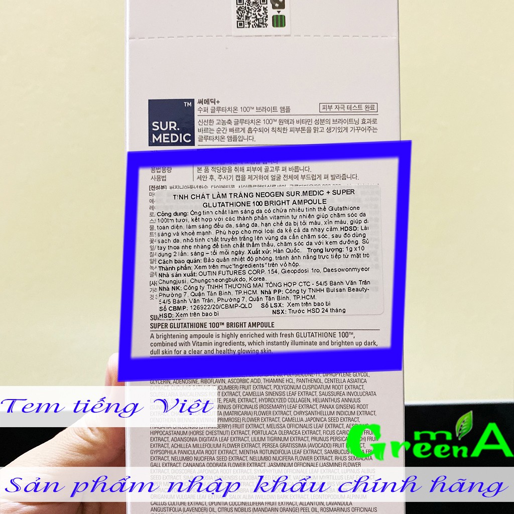 Tinh Chất Truyền Trắng Sur. Medic+ [1 ỐNG] Super Glutathione 100 Bright Ampoule Serum Dưỡng Trắng [CHÍNH HÃNG NHẬP KHẨU]