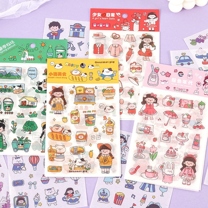 Tấm Sticker hình dán hoạt hình, hoạ tiết xinh xắn