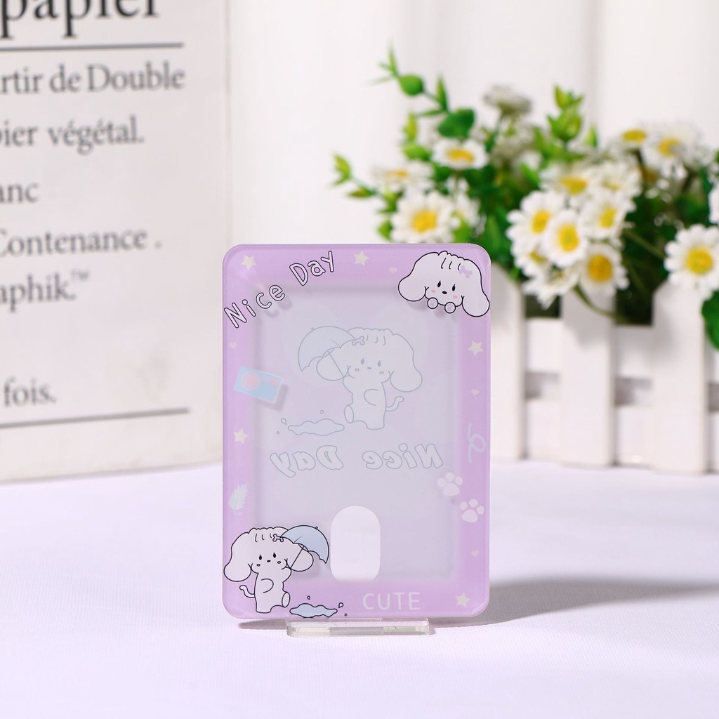 Peach Cute puppy card photo card cover display rack Can put desktop protective card cover