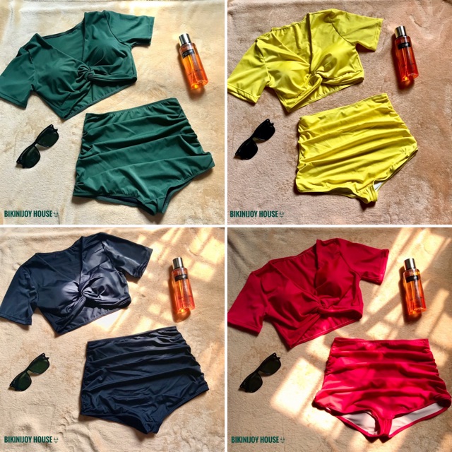 [ ẢNH THẬT+ CÓ SẴN] Bikini vàng lưng cao kín đáo che bụng