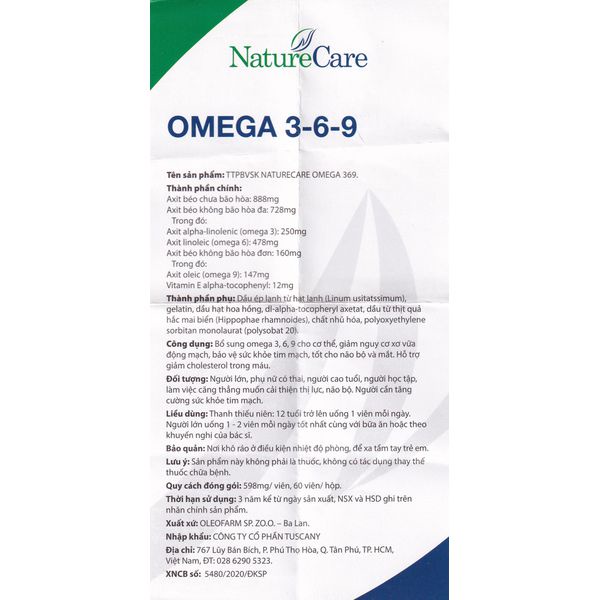 OMEGA 3-6-9 NATURECARE Viên Uống Bổ Sung Omega 3,6,9 Hộp 60 Viên