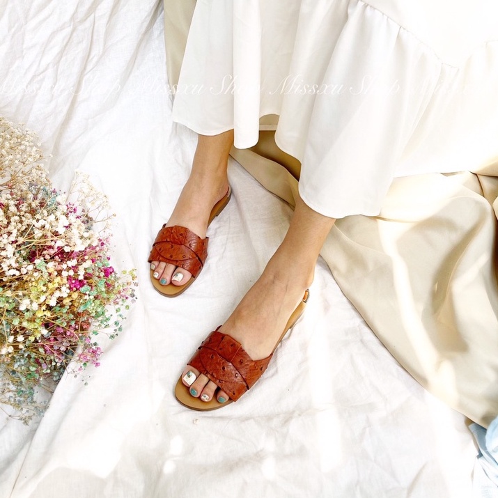 Dép nữ bệt da đà điểu quai xoắn thời trang MYSS - DE80