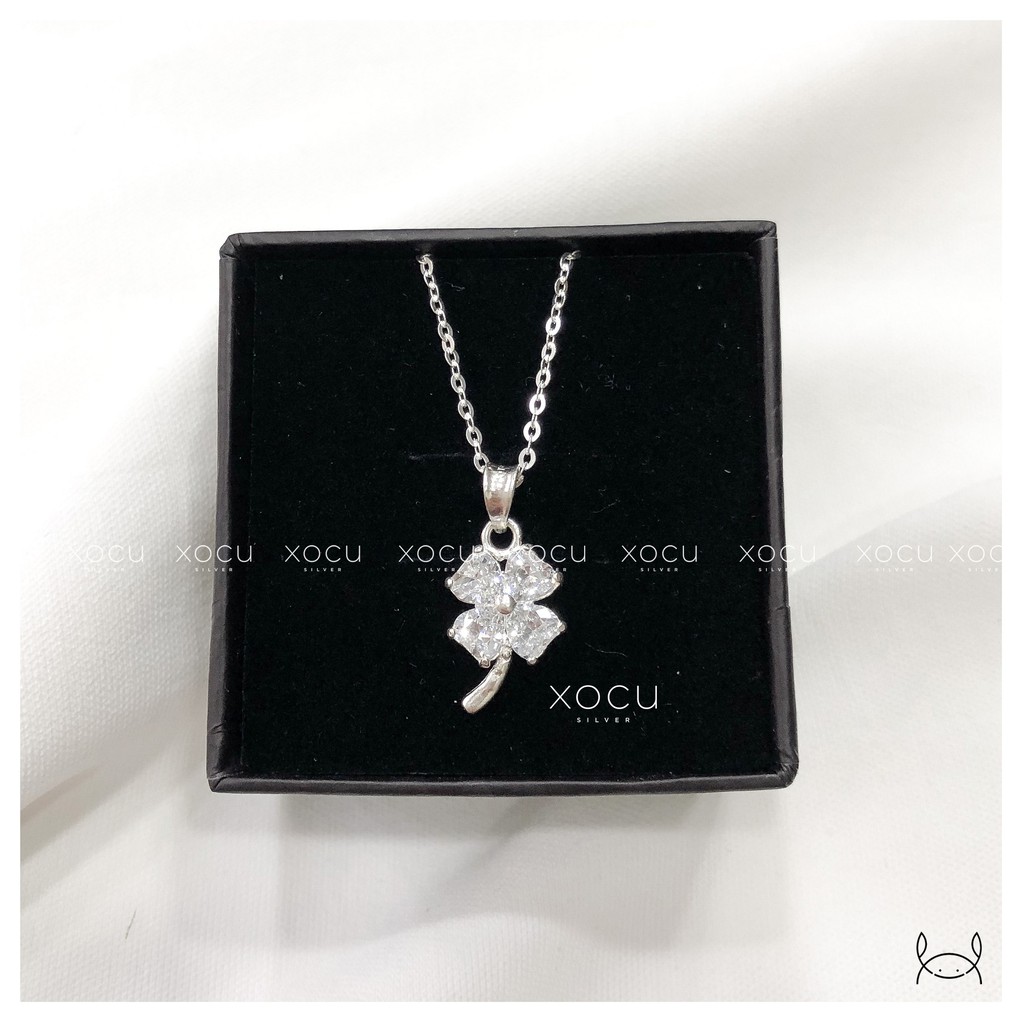 Dây Chuyền Bạc, Mặt Đá Pha Lê Cỏ 4 Lá, Xocu