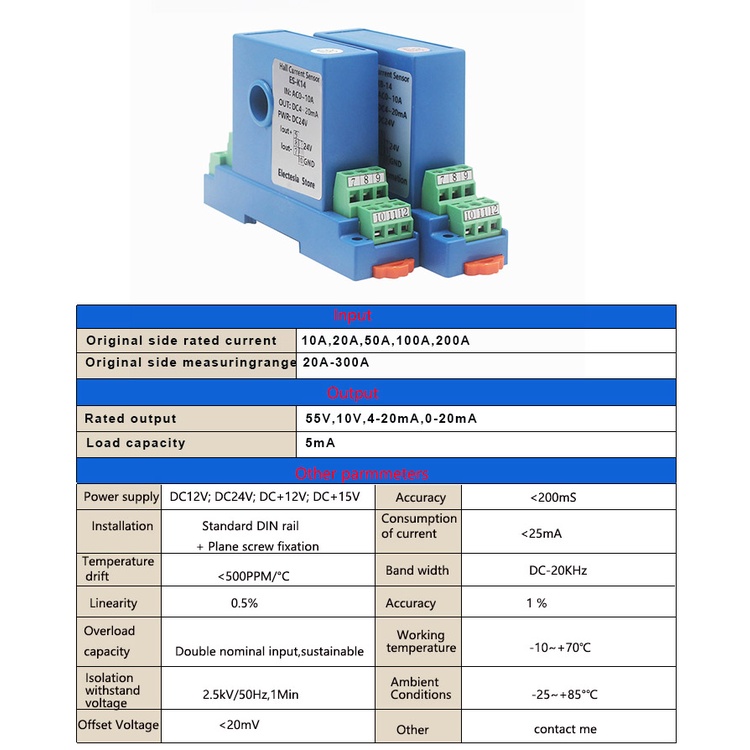 Bộ Cảm Biến Dòng Điện ES-K14 DC 0-200A 12mm DC24V