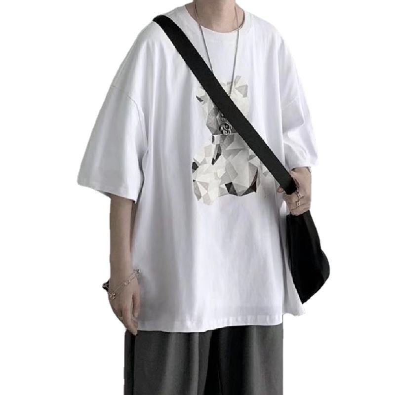 Áo Thun Tay Ngắn In Hình Gấu Hoạt Hình Size M-5XL Phong Cách Hàn Quốc Cho Nam