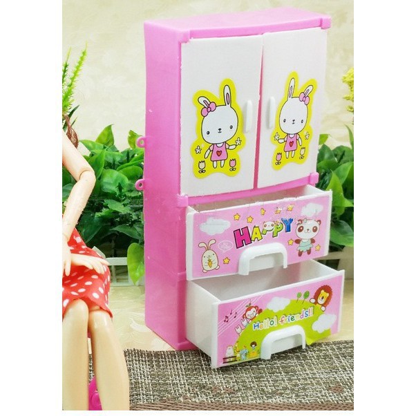 Tủ quần áo màu hồng cho búp bê Barbie