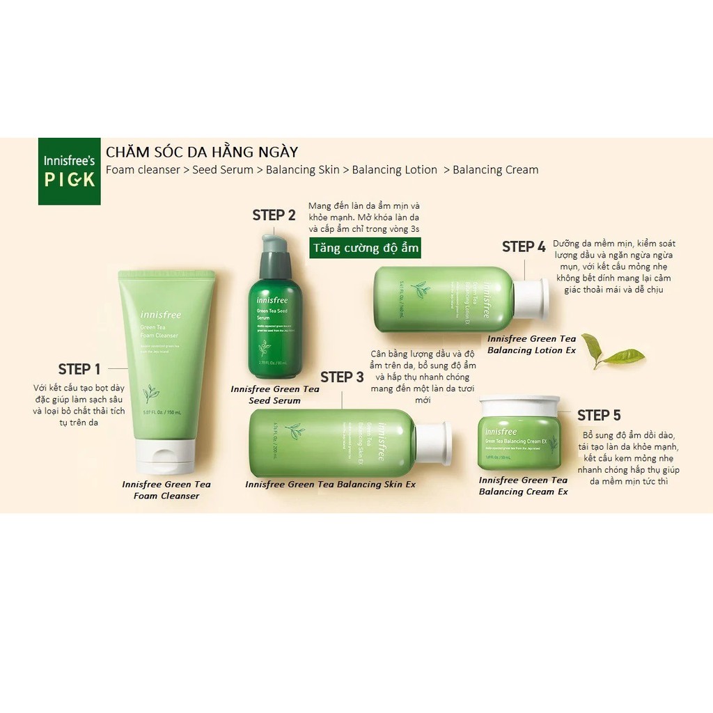 Kem Dưỡng Ẩm Từ Trà Xanh Đảo Jeju Innisfree Green Tea Balancing Cream Ex 50ml