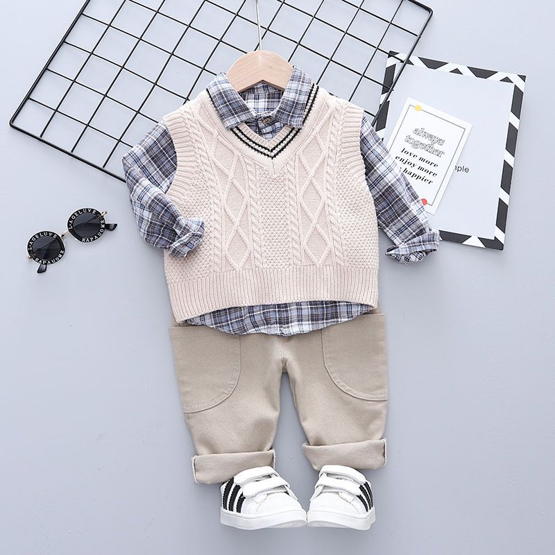 Sét ghi lê len 3 món cho bé trai siêu đẹp Bộ Áo Sweater Không Tay + Quần Dài Phong Cách Hàn Quốc Thời Trang Xuân Thu Cho Bé Trai  2022