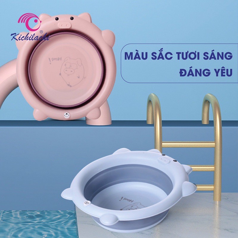 Chậu rửa mặt cho bé, chậu rửa mặt gấp gọn cao cấp Kichilachi, chống trơn trượt cho bé