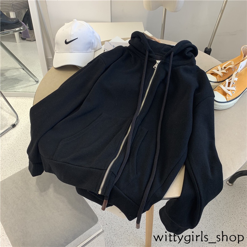 Wittygirls-áo Khoác Cardigan Mỏng Có Mũ Trùm Phối Khóa Kéo Mùa Đông Cho Nữ