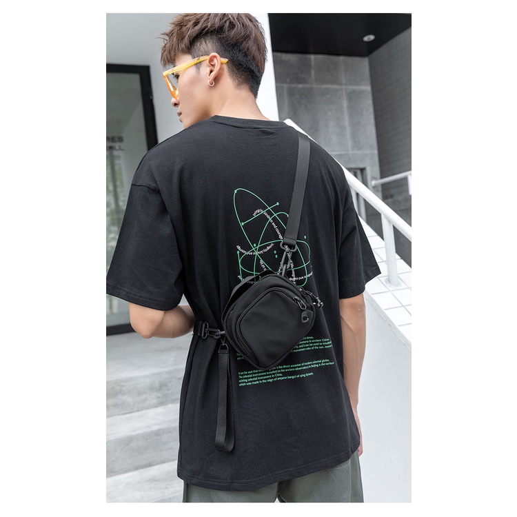 Túi Nam Đeo Chéo Mini Nhỏ Gọn LEO SHOP Màu Đen KT 16x13x6 Cm Vải Oxford Cao Cấp Trượt Nước T12