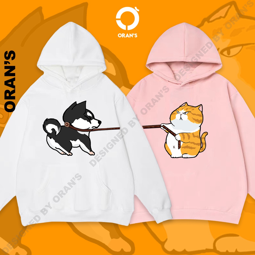 Áo Hoodie đôi in hình chó husky và mèo 06 chất nỉ cotton lót bông cao cấp form rộng unisex ORANS - ORAN'S HOODIE COUPLE