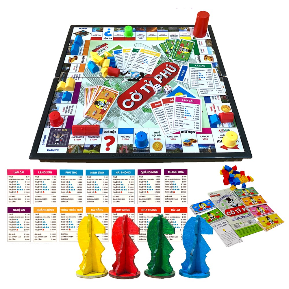 Board Game Cờ Tỷ Phú Monopoly Phiên Bản Việt Nam Cải Tiến Kèm Ngựa Gỗ Sắc Màu,Đồ Chơi Giải Trí