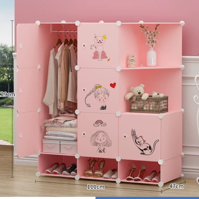 TẶNG 1 MÓC CÀI 20K-TỦ NHỰA GHÉP- TỦ QUẦN ÁO- TỦ 12 Ô (GỒM 7 Ô TO+ 2 KỆ GÓC+ 3 Ô GIÀY). Tặng kèm q treo đồ.