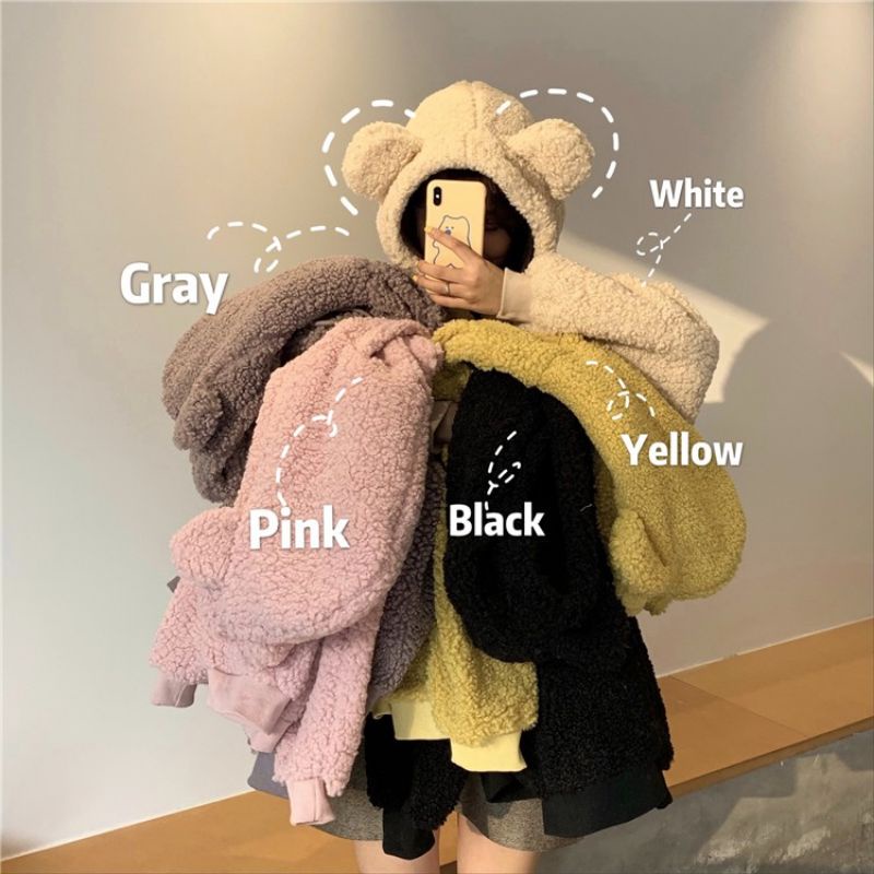 Áo hoodie vải bông ấm áp tai mèo dễ thương cho bạn gái