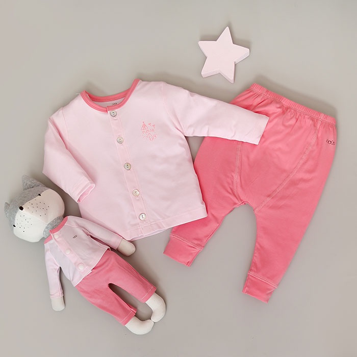 Bộ Quần Áo Dài Cài Thẳng Nous Màu Hồng - Chất Liệu Nu Petit (Size Từ 0-3 Tháng Đến