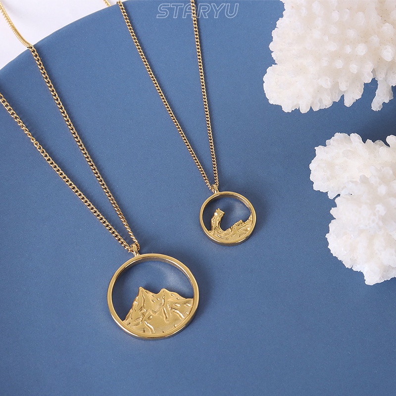 Vòng cổ mặt vàng 18k mặt hình núi sông thời trang cho cặp đôi