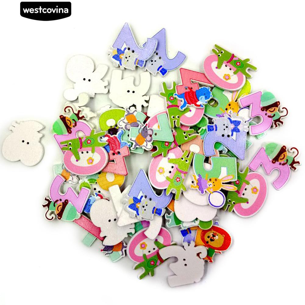 Set 50 Nút Gỗ Hình Động Vật Hoạt Hình Đáng Yêu Làm Đồ Thủ Công