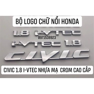 Bộ logo chữ nổi honda civic 1.8 i-vtec dán đuôi xe