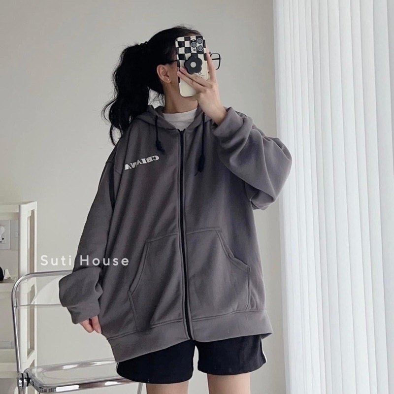 Áo Khoác khoá Kéo Chữ 7 Màu Basic Unisex Nam Nữ Form Thụng Tay Bồng Chất Nỉ Bông Cotton Màu Lông Chuột