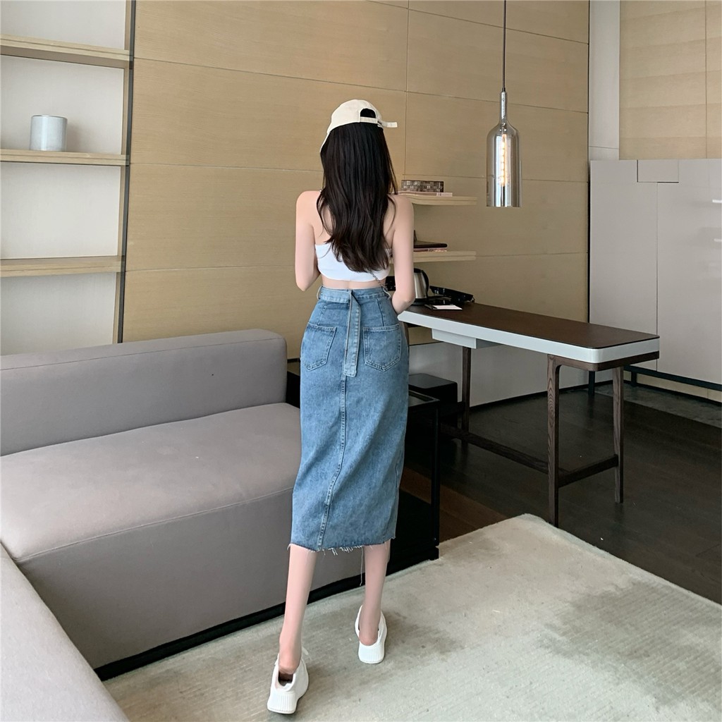 chân váy jean Xẻ Tà Phong Cách Hàn Quốc Xinh Xắn Cho Nữ | BigBuy360 - bigbuy360.vn