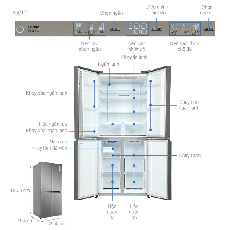 Tủ lạnh nhiều cửa Casper inverter 462 lít RM-520VT  - GIAO HÀNG TOÀN QUỐC
