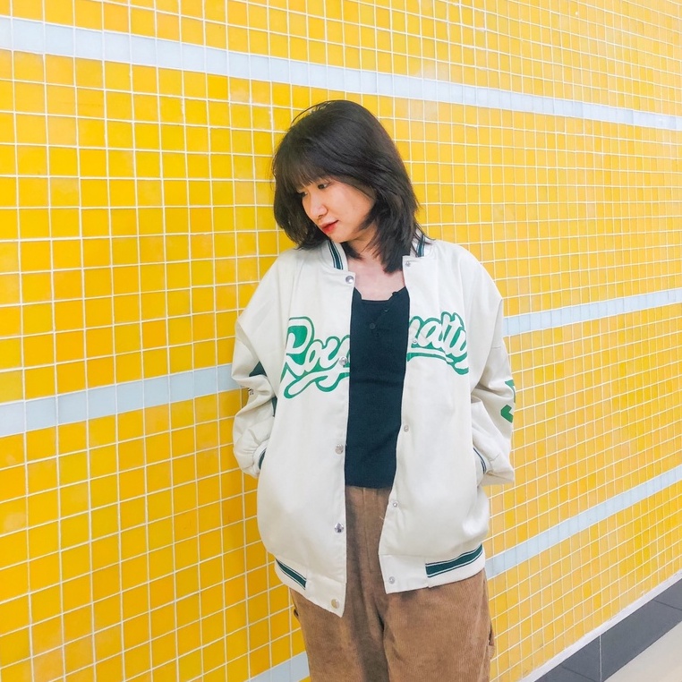 Áo Bomber Unisex Dáng Rộng Royalty Chất Kaki 2 Lớp Dày Dặn Cao Cấp,Áo Khoác Bóng Chày Nam Nữ Phong Cách Hàn Quốc