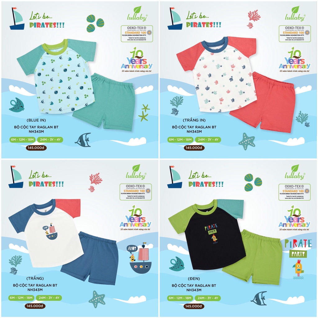 Bộ cộc tay raglan quần đùi bé trai cotton cao cấp Lullaby