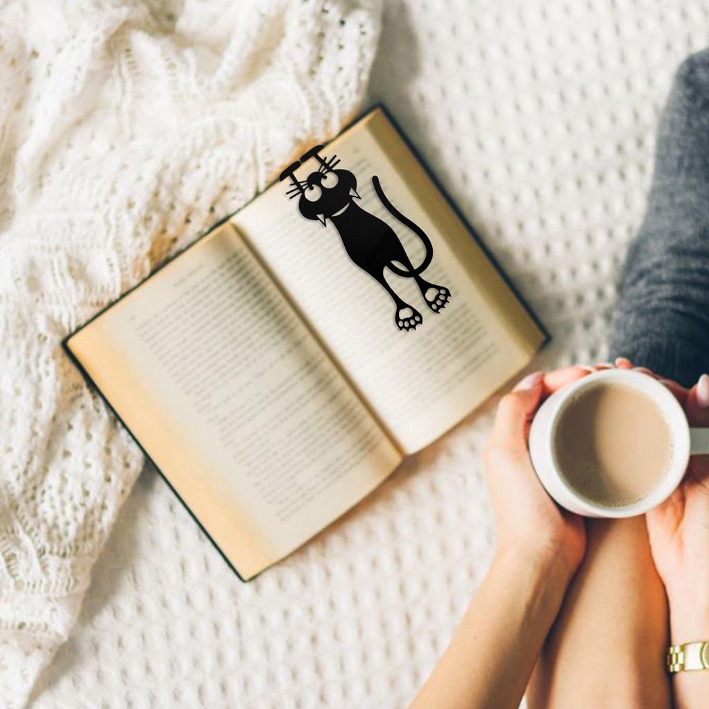 Kẹp Đánh Dấu Trang Sách Hình Mèo Đen Bằng Acrylic Siêu Nhẹ Kiểu Vintage