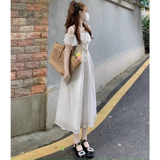 ĐẦM MIDI VAI TRẮNG VOAN BÈO CỘT DÂY