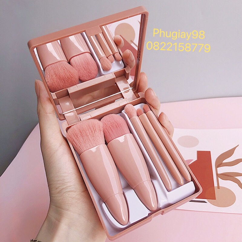 (hỏa tốc)Bộ Cọ trang điểm cá nhân chuyên nghiệp 5 cây hàng nội địa trung cao cấp có hộp đựng kèm gương (Sẵn hàng)