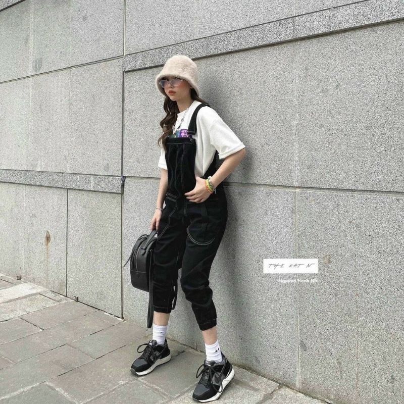 Yếm jean baggy bo gấu ảnh thật