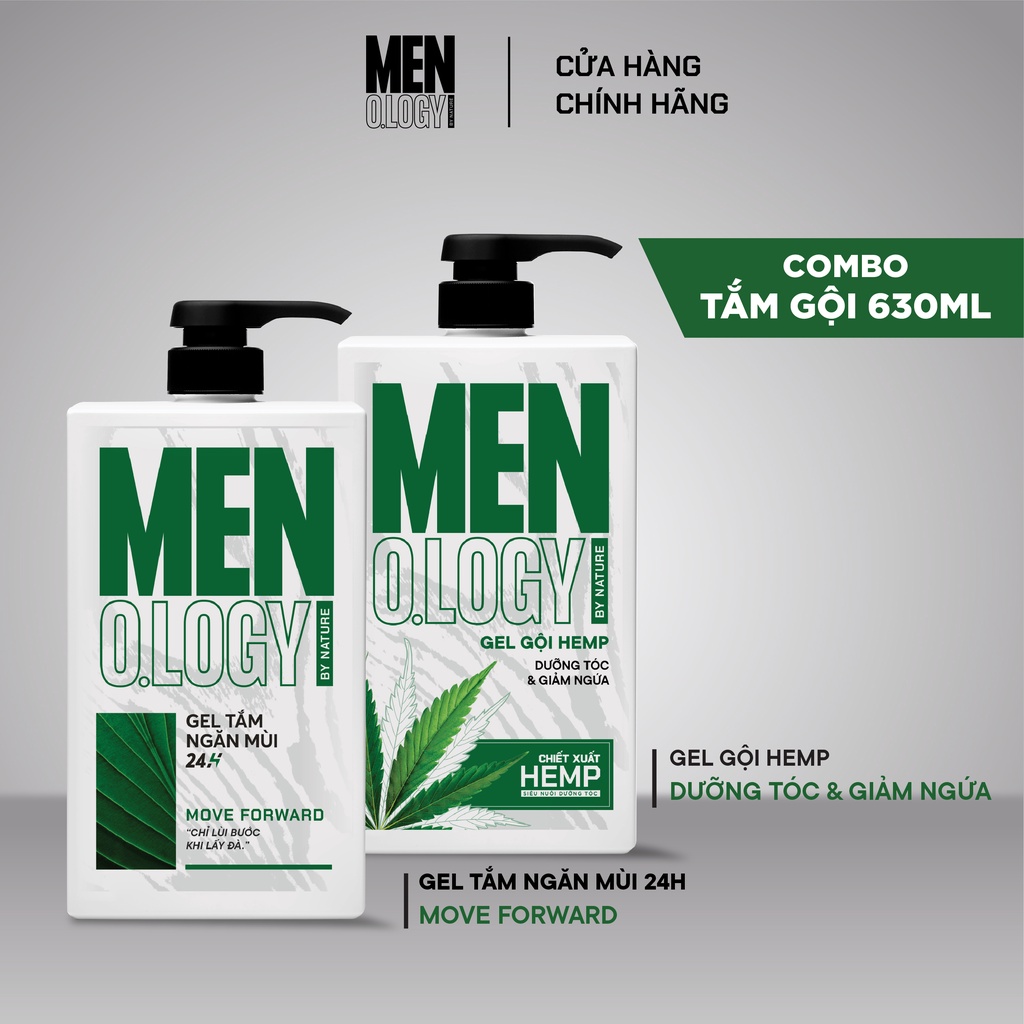 Combo Menology Gel Tắm Ngăn Mùi 24h Move Forward 630ml + Gel Gội Đầu Hemp Dưỡng Tóc &amp; Giảm Ngứa 630ml