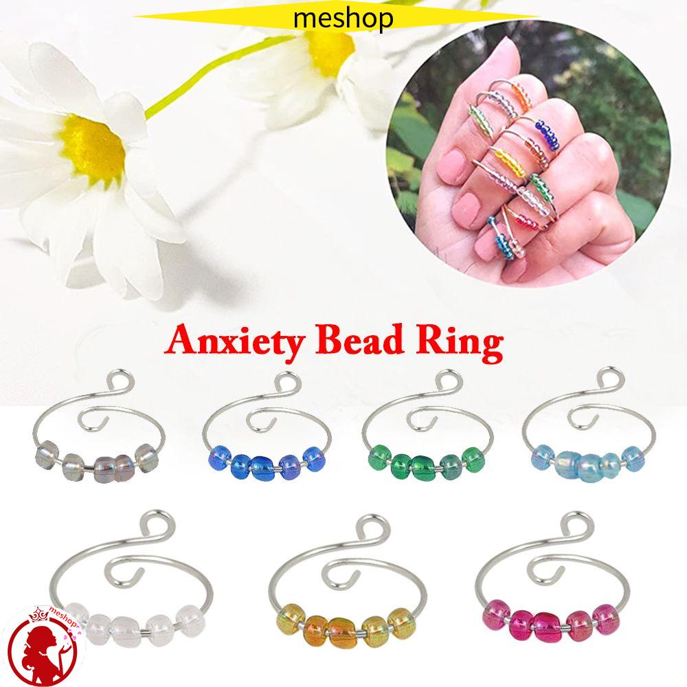 ME Fashion Anxiety Ring Girl Women Beaded Jewelry Fidget Beads Rings Accessories Single Coil Adjustable Anti Stress Creativity Rotate Freely/Multicolor