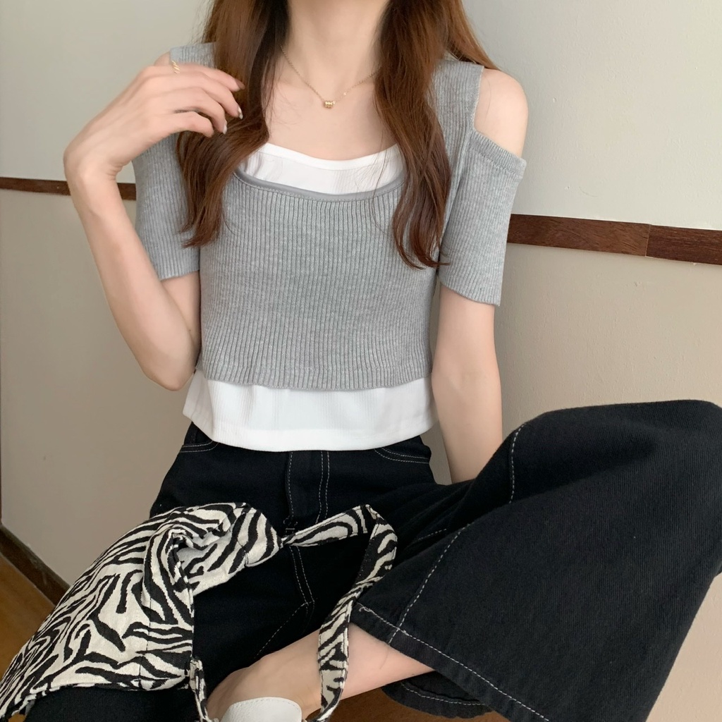 Áo Thun Tay Ngắn Giả Hai Lớp Phong Cách Thời Trang Mới Mùa Hè 2022