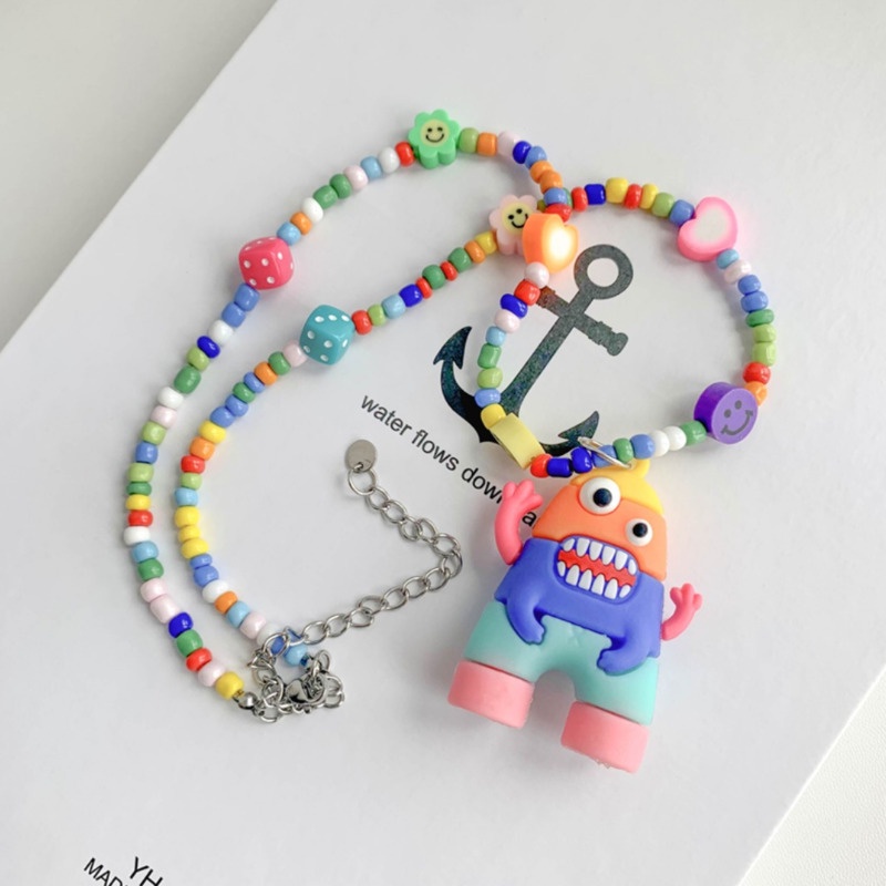 Vòng cổ Mặt Quái Vật Hoạt Hình Màu Cầu Vồng Phong Cách Hàn Quốc