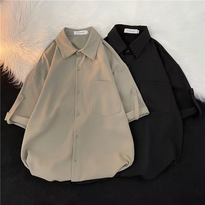 Áo sơ mi trắng nam nữ AUMI tay ngắn áo sơmi kiểu tay lỡ phong cách Hàn Quốc mặc đi học đến công sở