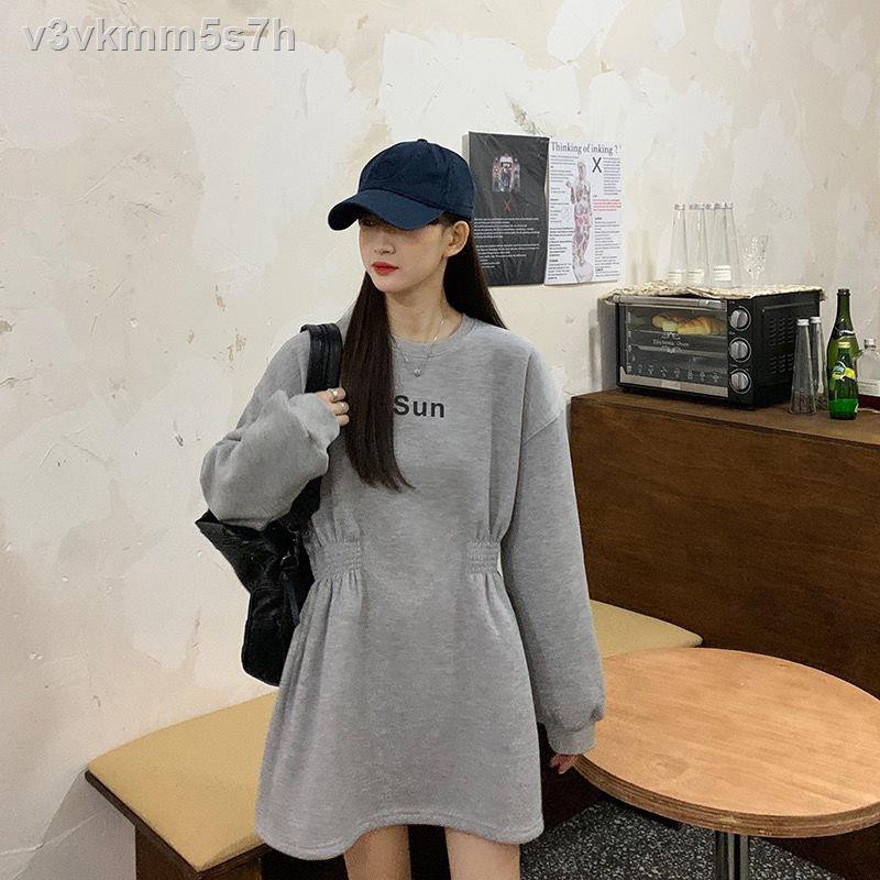 Korean version of the autumn and winter new round neck waist was thinner in long letter casual sweater dress women plus | BigBuy360 - bigbuy360.vn