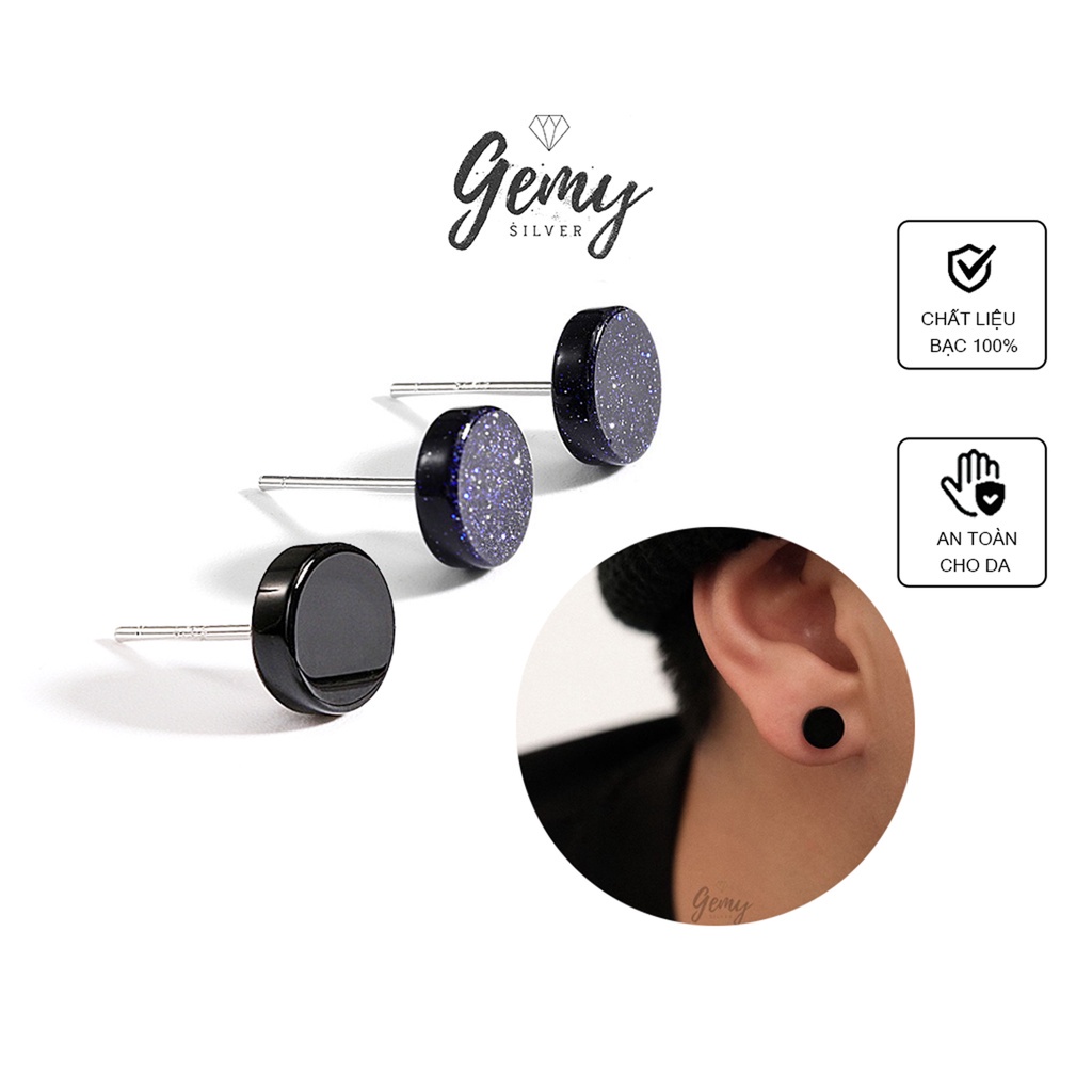 Khuyên tai nam tròn bạc 925 màu đen đơn giản, cá tính, unisex Black Knight 3 | GEMY SILVER KN35