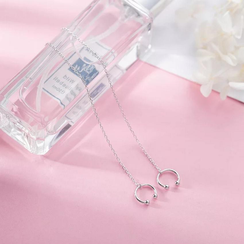 Khuyên tai kẹp tai bạc liền thả phong cách Hàn Quốc thời trang cá tính.