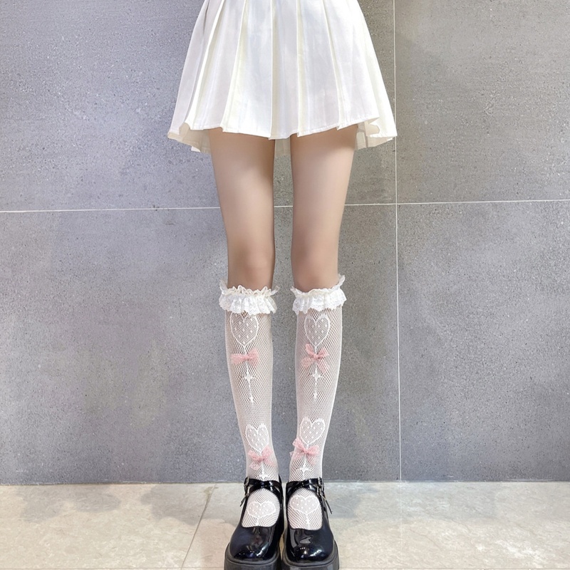 Tất, vớ bắp chân ren lưới đính nơ dọc phong cách lolita, thoáng mát, cá tính, cosplay Gợi Cảm Cho Nữ