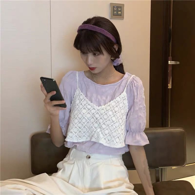 Áo Dệt Kim Hai Dây Dáng Rộng Phong Cách Hàn Quốc Thời Trang Cho Nữ